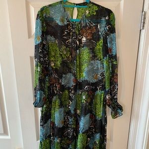 Zara - Floral Print Chiffon Long Sleeve Dress - S